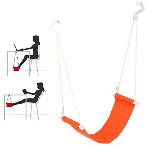 Fußhängematte Unter Dem Schreibtisch, Verstellbare Bürofußstütze, Atemaktiv Massage Fußmatte, Tragbar und Einbaufertig, Komfortable Fußstütze mit Schaukel für Heim- und Büroarbeit (Orange)