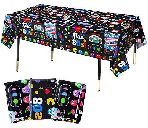 KRUCE 3er Pack 80er Party Tischdecken,80er Plastik Tischdecke Hip Hop Thema Geburtstagsfeier Dekorationen,220 * 130cm