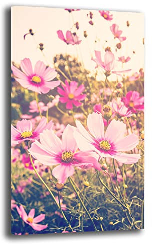 Quadri Moderni Soggiorno Verticale FIORI DI CAMPO rosa Quadro moderno FIORE da Parete XXL grande Stampa su tela Canvas Decorazione Murale muro Arredo Camera letto Cucina (40x70 cm, Fiori di campo)