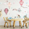 INSPIO Wandtattoo Kinderzimmer Hase mit Wunschname Heißluftballon Wolken Flugzeug Häuser Girlande Hügel Blumen Wandsticker Mädchenzimmer Wanddeko Rosa