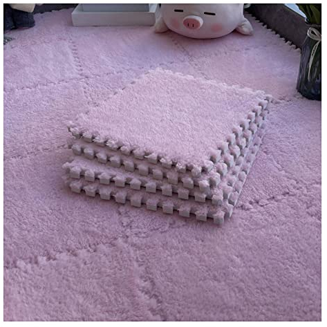 30 X 30 cm Große, Ineinandergreifende Plüsch-Teppichfliesen, 10 Mm Dicke Schaumstoffmatte, Puzzle-Spielmatte, Weiche Krabbel-Spielmatte, rutschfest Und Sturzsicher,Rosa,20Pcs