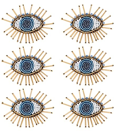 AHANDMAKER 6 Stück Aufnäher Mit Augenperlen Für Kleidung, Blauer Evil Eye Pailletten-Patch Zum Aufnähen von Strass-Perlenapplikationen Für Kleidung, Jacken, Jeans, Taschen