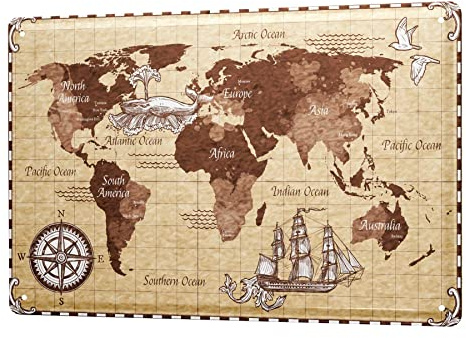 Blechschild Retro - Vintage Metall-Poster für das Wohnzimmer - Alte Weltkarte Motiv - 20 x 30 cm