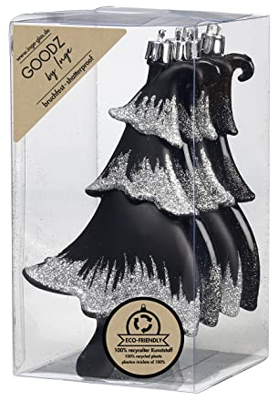 Inge-glas Christbaumschmuck Kunststoff 14cm 4 Stück Set Tannenbäume Weihnachtskugeln Schwarz Mix