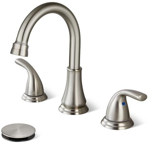 Cinwiny Widespread Bathroom Sink Faucet Deck Mounted 3 Hole 8 inch Bathroom Vanity Faucet 2 Handles Basin Mixer Tap with Pop up Drain,Brushed Nickel