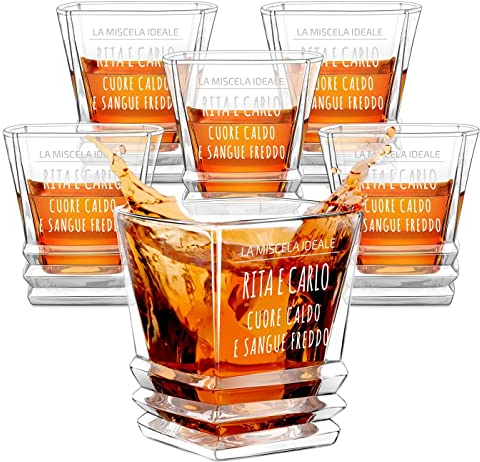 Maverton 6 Bicchieri per whisky in vetro 280 ml - incisione personalizzata - 6 bicchieri da whiskey - bicchiere di cristallo per coppia per matrimonio - per nozze per Natale - Miscela