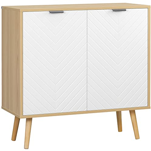 HOMCOM Moderno Armario Multiusos en Aglomerado y Madera de Pino con Estante Interno Ajustable en 3 Niveles, Mueble para Entrada Salón Cocina y Baño, 77x35x77,5 cm