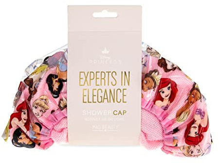 Disney Princess Shower Cap | Mad Beauty | Water Repellent, Waterproof, Reusable Comfortable Cosmetics | Skincare Gifts for Women, Girl | Jamine, Belle, Ariel, Cinderella | Pink