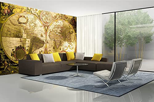 Vlies Fototapete ANTIKE WELTKARTE 375 x 250 cm (inkl. Kleister) - Vlies Tapete, Wandtapete, Wandbilder - Tapete für Wohnzimmer Schlafzimmer, Büro, Küche - Montagefertig