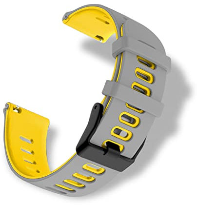 RoYiio Bracelet Silicone pour Largeur Pattes de Montre 20mm, Doux et Confortable, étanche, Bracelet de Remplacement Sport pour Hommes Femmes - Gris Jaune
