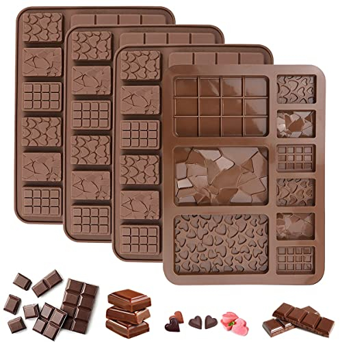 4 Stück Silikon Schokoladenform, 20.4x15 cm Break Apart Silikon-Schokoladenformen, Silikon Protein und Energieriegel Formen, Chocolate Bar Mold Silikon für Pralinen, Süßigkeiten, Gelee, Eiswürfel