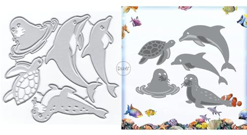 DzIxY Schöne Schildkröte Delfin Metall Stanzformen für Kartenherstellung Prägeschablonen Papier Stanzformen Sets Album Scrapbooking Vorlagen Schablonen Aufbewahrungstaschen