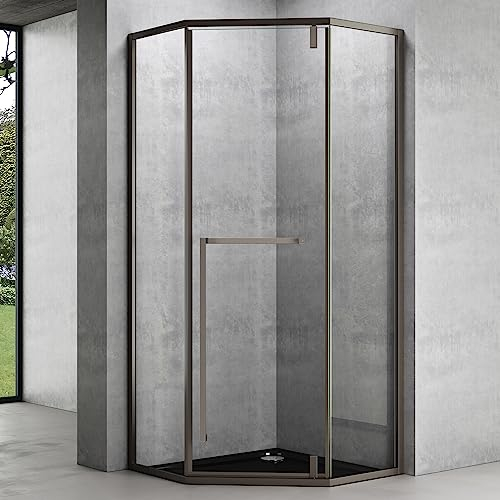 Mai & Mai Fünfeck-Duschkabine 90x90 cm Duschwand Echtglas 8mm ESG-Sicherheitsglas Edelstahl-Türrahmen Duschabtrennung ebenerdige Montage Ravenna68K