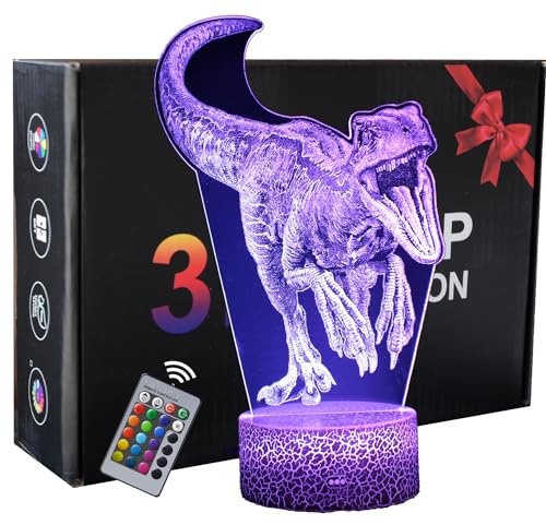 INTUPGD Dinosaurier Nachtlicht für Kinder, 3D Licht Lampe 16 Farbändernde mit Fernbedienung, Geschenke Geburtstag Schlafzimmer Dekor Lampe