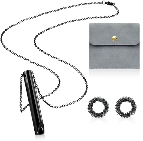 TaimeiMao Stressabbau Halskette,Angst-Halskette Edelstahl Atem Kette mit 2 Stressabbau Ring und Schmuckbeutel,Achtsame Atmung Halskette,Angst Relief Items für Angst Relief für Herren Damen. (Schwarz)
