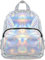 VALICLUD Mini Rucksack Damen Holographisch Wasserdicht Pu Schultasche Mädchen Grau 9,1 X 8 X 3,6 Zoll Doppelreißverschluss Für Schule Reisen Outdoor