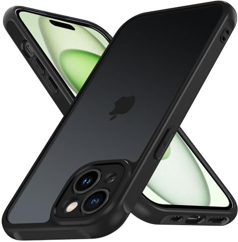 ivoler Funda Mate Negro para iPhone 15 Plus 6.7 Pulgadas, [Protección Lente Cámara] [Protección Militar] Carcasa Protectora Antigolpes Trasera Translúcida Antihuellas Silicona Case