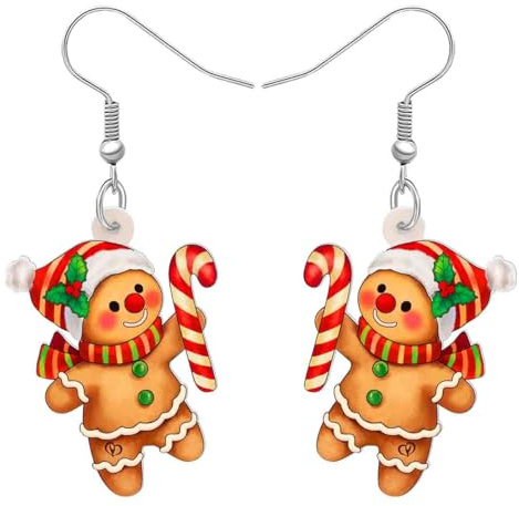 RAIDIN Acryl süße Weihnachten Lebkuchenmann baumeln Haken Ohrringe Schmuck Geschenke für Damen Mädchen Kinder Urlaub Party Dekorationen Charms