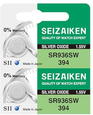 Seizaiken 394 SR936SW 1.55V 0% Hg Silver Oxide Watch Battery (2 Batteries) Made in Japan by Seiko