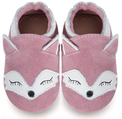 IceUnicorn Baby Lauflernschuhe Krabbelschuhe Baby Mädchen Jungen Lederpuschen Weicher Leder Wildledersohlen Lederschuhe Babys(NR Rosa Fuchs, 12-18 Monate)
