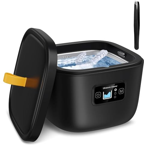 Simpls Pulitore ultrasonico per retainer, protesi, paradenti, testa di spazzolino, 43 kHz, 255 ml, retainer ad ultrasuoni, nero, spina EU