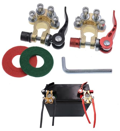 TUKNN Morsetti per Batteria 12V a 4 Vie, Morsetti a Palo per Batteria Auto 12V, Terminali di Rasatura Positivi e Negativi, Morsetti per Batteria Terminale Auto, Terminali Batteria Ottone, 2 Pezzi