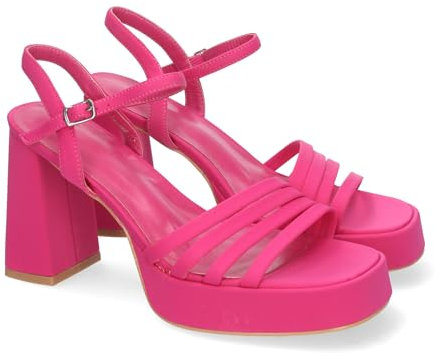 shoes&blues.es 82130-Sandalias Elegantes de Fiesta con Tacon Alto y Plataforma, Diseno con Correas Cruzadas y Cierre de Hebilla Ajustable.. Talla 37 Fucsia