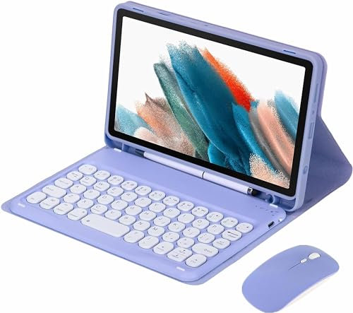CLALOC Étui pour Clavier pour Samsung Galaxy Tab A9 Tablette 8,7 Pouces 2023 SM-X110/X115/X117 avec Souris,Clavier sans Fil Bluetooth Détachable, Housse pour Stylet pour Galaxy Tab A9,Light Purple