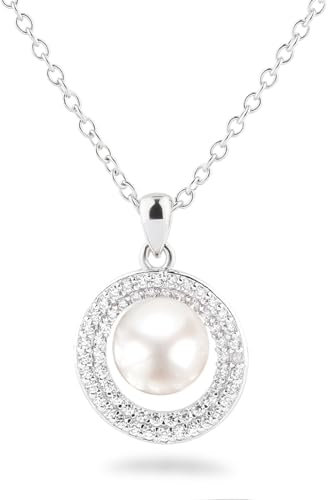 Schöner-SD 925 Silberkette mit Perlenanhänger Süßwasserperle Zirkonia, Größe: 14 mm