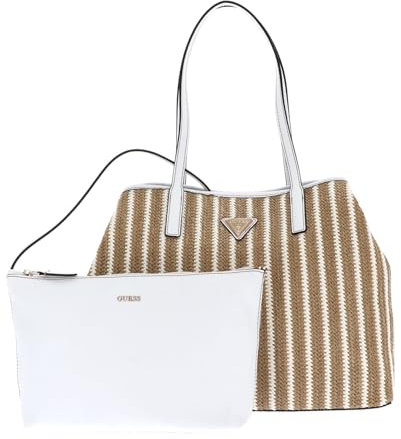 GUESS Vikky 2-in-1 Handtasche für Damen, groß, Natürliche und weiße Streifen, One Size, Vikky Große 2-in-1-Tragetasche