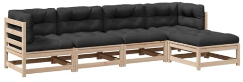 vidaXL Garten Sofa Garnitur 5-TLG., Gartenmöbel Set mit Kissen Latten-Design, Sitzgruppe für Garten Terrasse, Modular Gartensofa Lounge, Massivholz Kiefer