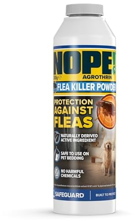 NOPE! Flea Killer Powder for Pet Bedding and other Soft Furnishings - Fast-Acting Home Flea Treatment | Indoors and Outdoors, Carpets, Upholstery, Kitchens