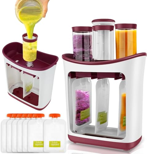 FIYSON Squeeze Station - Presse-purée de fruits frais - Avec 10 sacs de rangement - Pour enfant - Sans BPA