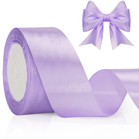 jijAcraft Satinband Helles Lila 40mm Schleifenband Dekoration Hochzeit Weihnachten, 22m Dekoband Helles Lila, Geschenkband Lila für Weihnachten, Taufe, Hochzeit, Geschenkverpackung