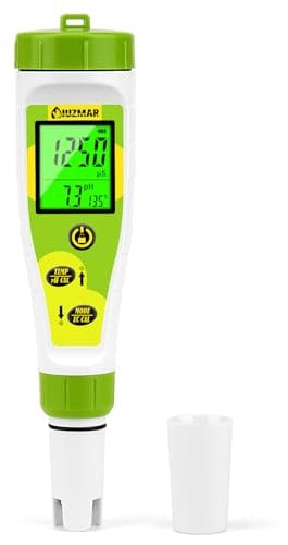 UIUZMAR pH und EC Messgerät Grow, PPM und pH Messgerät für Wasser Hydrokultur Nährstoffe, Messen von pH, PPM, Leitfähigkeit, Temperatur, DWC, 4 IN 1 Digitale pH und EC PPM Wassertester für Pool