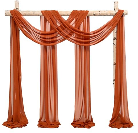 Showgeous 2 Packs Querbehang Terrakotta 73cmx610cm Tüll Foto Hintergrund Hochzeit Vorhang Deko Terrakotta Chiffon-Stoff Hochzeitsbogen Gardinen für Laube Hochzeit Torbogen Zeremonie Fotografie Party