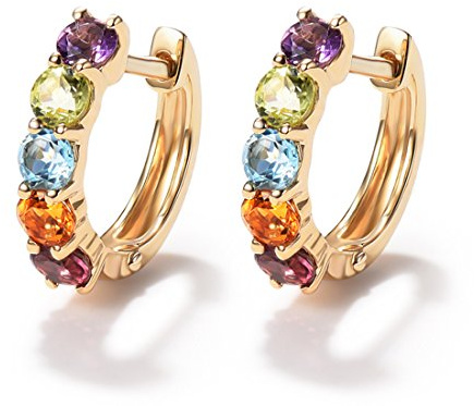 FANCIME Solide 14 Karat 585 Gelb Gold Creolen Huggies Ohrringe mit Natürlich Amethyst Peridot Topas Citrin Granat Geschenk Schmuck für Damen Mädchen, Durchmesser: 12 mm