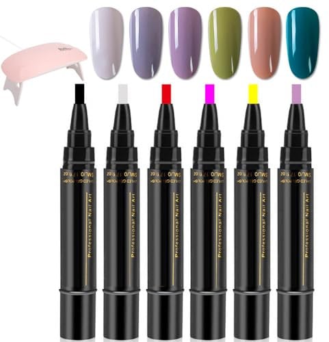 Nail Polish Pens Uk, Nail Polish Pens, Nails Pens, NailPolish Pen Set With Uv Light, 36 Color NailPolish Gel Pen 8 Ml, NailVarnish Pens (6pcsC)