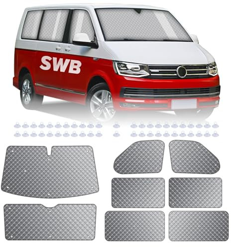 MaxEarn 8Stk Thermomatte Fahrerhaus passend für VW T5/T6 SWB, Luxus Interne Auto Sonnenblende Frontscheibenabdeckung, Faltbare Thermo Jalousien Set Verdunkelung, Sonnenschutz Windschutzscheiben Matte