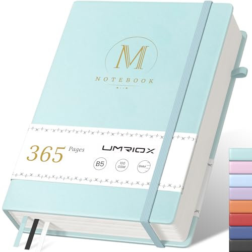 Umriox Notizbuch A5 Liniert,PU Hard Cover Notebook mit 365 Seiten 100gsm Dickes Papier,Collegeblock Notizblock Eignet für Frauen Männer Büro Schule Arbeit,14.5 x 21cm-Himmelblau