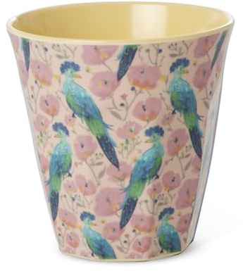 ReWu Rice Melamin Becher Medium 250ml Exotic Bird Print Hellrosa | Bruchsicher, BPA-frei, Für Kinder und Camping