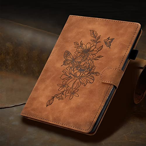 Case for Samsung Galaxy Tab A9+/A9 Plus 11 Inch 2024 2023 (SM-X210/X216/X218), PU Leather Cover Embossed Flower Multi-Angle Stand with Auto Wake/Sleep Case for Galaxy Tab A9 Plus Tablet,Brown