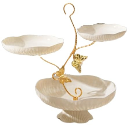 F Fityle 3 Tier Fruit Bowl Tiered Display Serving Stand,Modern Storage Trays,Fruit Basket Stand for Fruit,Nuts,Cake,Vegetable,Dessert, white
