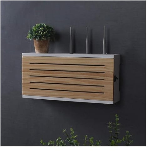 ZIUBMVDYC Sicherungskasten Schrank, Wandmontierter Router aus Massivholz, Set-Top-Box, Aufbewahrungsbox, Aussortierregal, TV-Buchse in der unteren Reihe, Okklusionsbox, WLAN-Router(Small)
