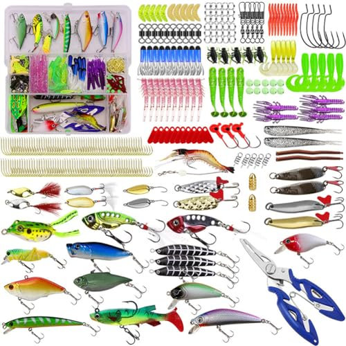 Aptliton 300 PCS Fishing Lures Mixed, Tackle Box Included Crankbaits, Spoon, Hooks, Jigs, Weights and More Other Accessories, Fishing Bait Lure Gear Kit Gifts for Men Bass Freshwater