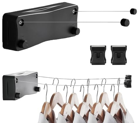 Einziehbare Wäscheleine, 17Ft wandmontierte doppelte Wäscheleinen, Edelstahl Indoor Outdoor Heavy Duty Wäscheleine für Hotel Badezimmer Balkon