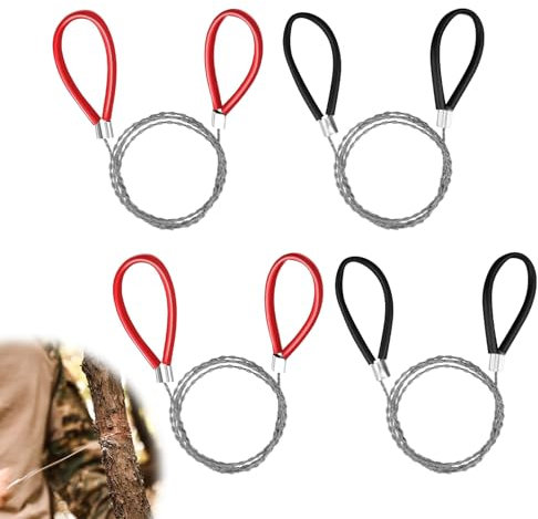 Stainless Steel Cable Saw, 4 Pcs Hand Pocket String Rope Saw Emergency Chainsaw Survival Kit Emergency Chainsaw for Outdoors Survival Trees Cutting, Backpacking Gear, Camping, Hunting, Hiking