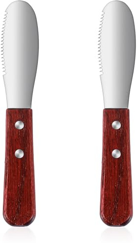 Ouligay 2 Pcs Butter Knife Spreader, Cheese Spreader Knife, Stainless Steel Straight Edge Wide Butter Spreaders with Wood Handle for Sandwich Cream Condiment Knives Set Kitchen Tools, Cooking Utensil