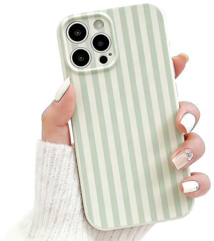 NITITOP for iPhone 15 Pro Case Cute Striped Design, Green | for Women Girls, Aesthetic Vertical Stripe Line Pattern, Soft TPU Shockproof Cover, Full Camera Protection