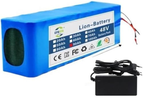 48V 100Ah 13S3P Batteria Agli Ioni Di Litio Per Bici Elettrica,Con Caricabatterie E Scheda Di Protezione BMS,Per Biciclette Elettriche Pieghevoli A Pianale Da 200W A 1500W(XT60+JST)